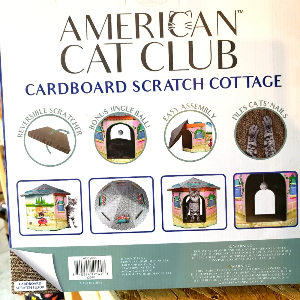 NEW American Cat Club Round Cottage Cardboard Cat House & Scratcher w/Catnip